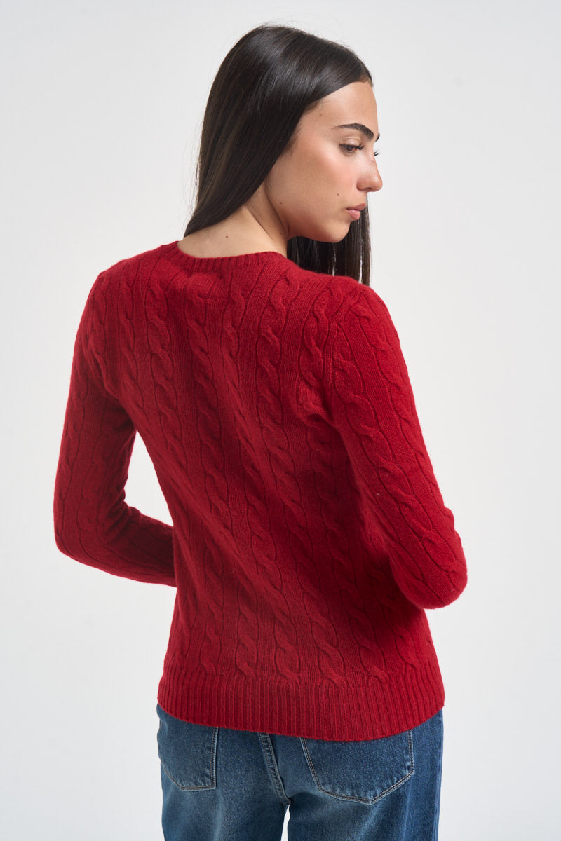 Maglia donna girocollo a treccia rossa 211971865 505 RALPH LAUREN 