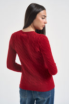 Maglia donna girocollo a treccia rossa 211971865 505 RALPH LAUREN 