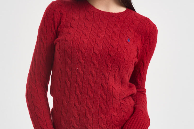 Maglia donna girocollo a treccia rossa 211971865 505 RALPH LAUREN 