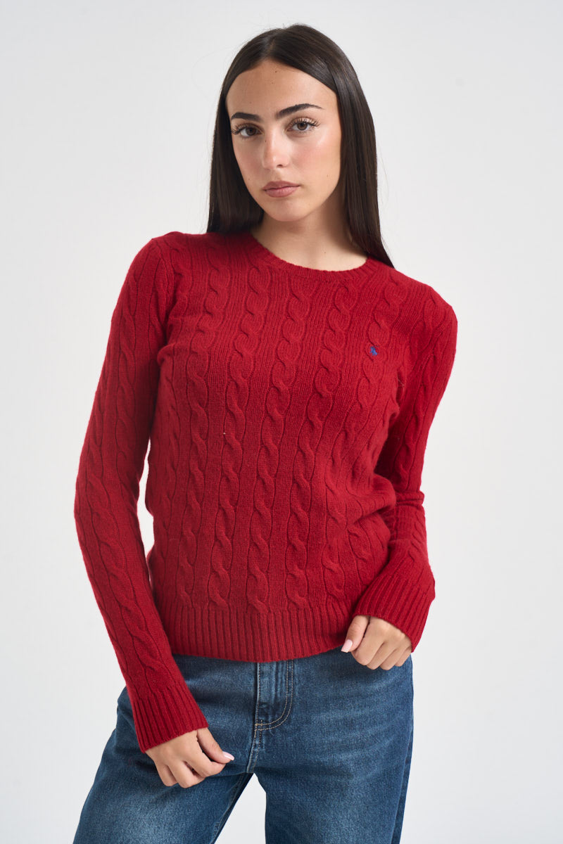 Maglia donna girocollo a treccia rossa 211971865 505 RALPH LAUREN 