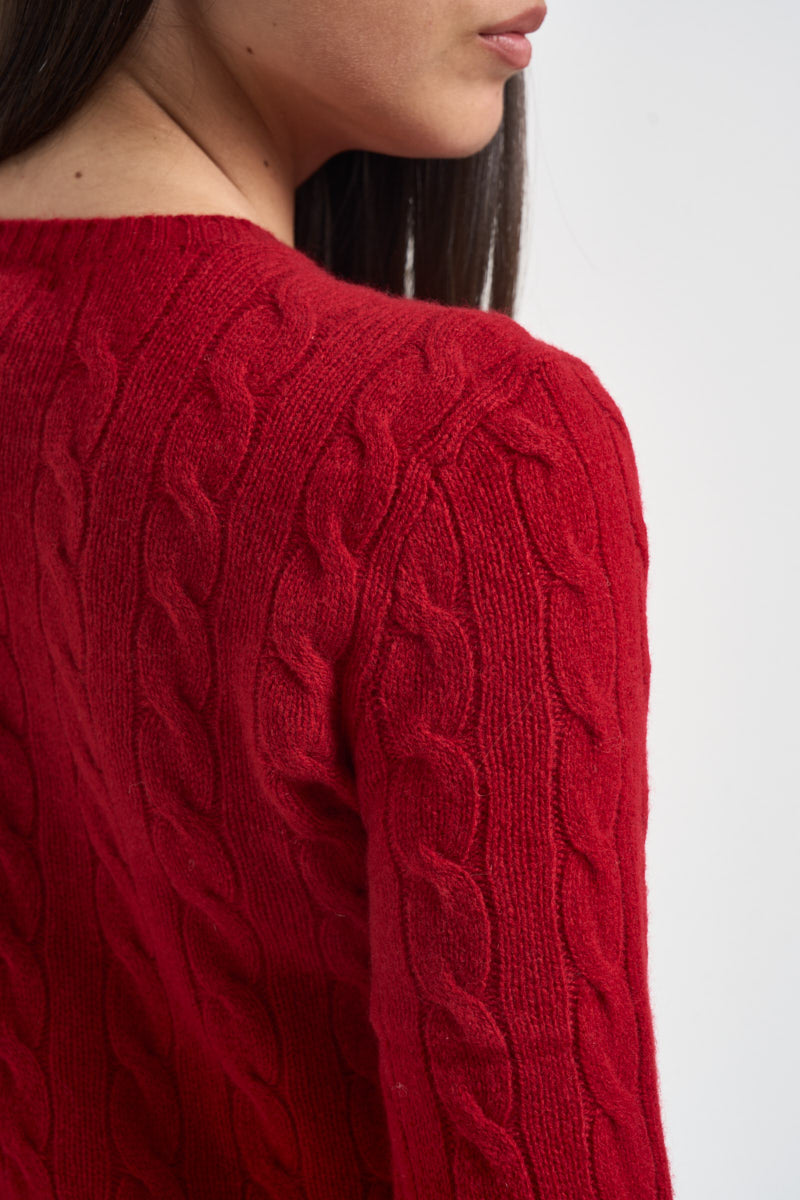 Maglia donna girocollo a treccia rossa 211971865 505 RALPH LAUREN 
