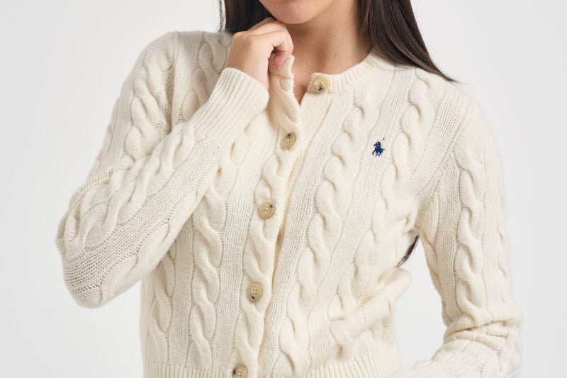 Cardigan donna Rebecca a treccia panna 211972104 002 RALPH LAUREN 