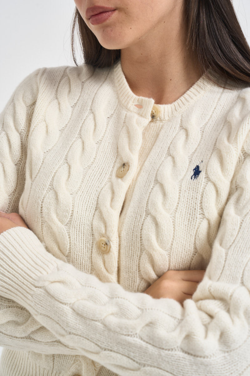 Cardigan donna Rebecca a treccia panna 211972104 002 RALPH LAUREN 