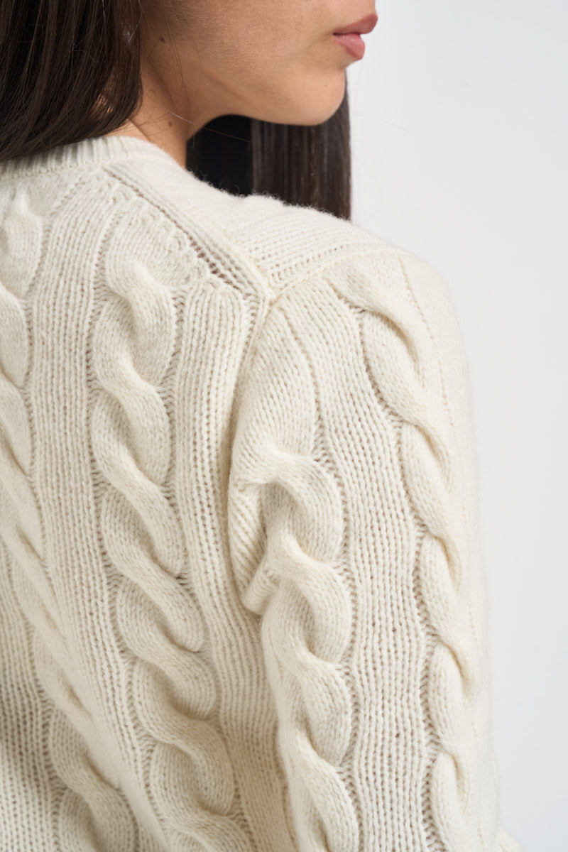 Cardigan donna Rebecca a treccia panna 211972104 002 RALPH LAUREN 