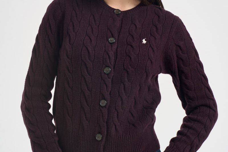 Cardigan donna Rebecca a treccia viola 211972104 506 RALPH LAUREN 