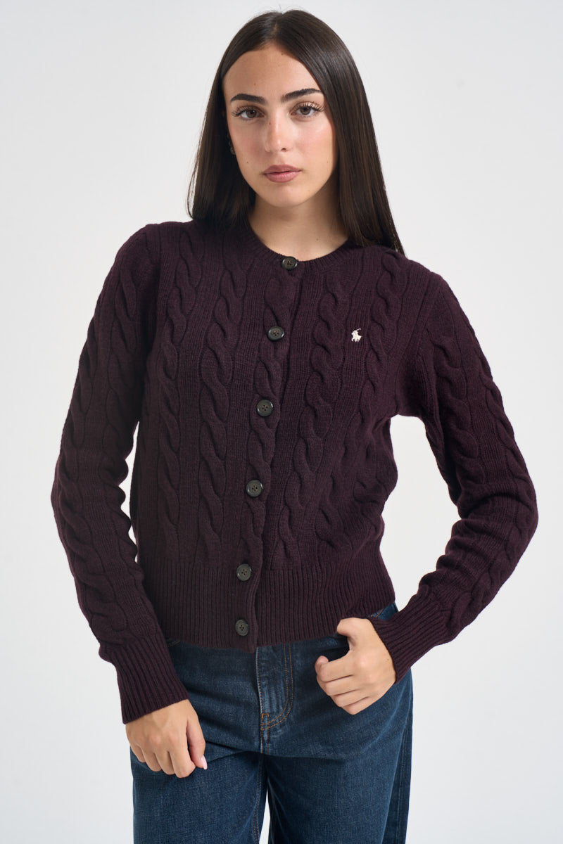 Cardigan donna Rebecca a treccia viola 211972104 506 RALPH LAUREN 