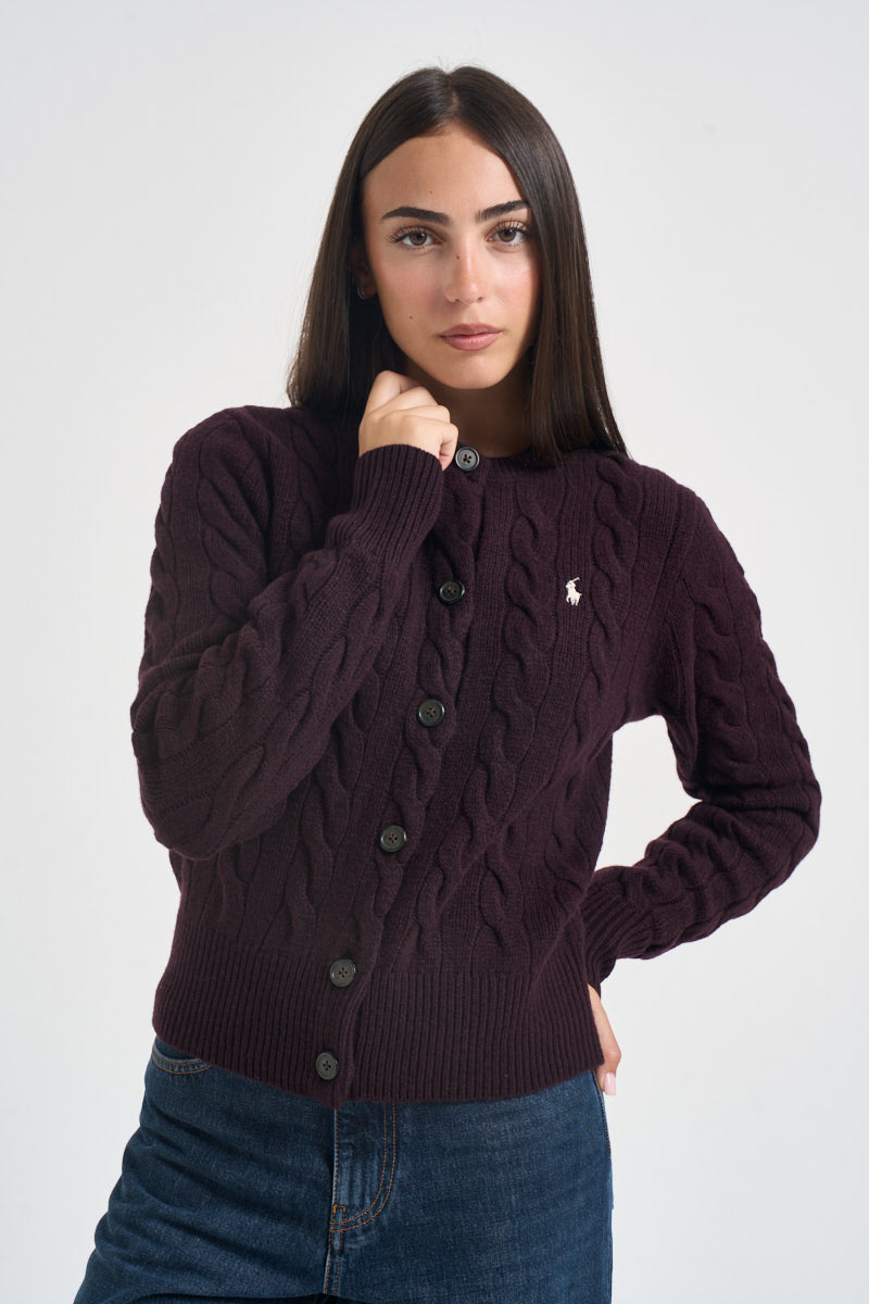 Cardigan donna Rebecca a treccia viola 211972104 506 RALPH LAUREN 