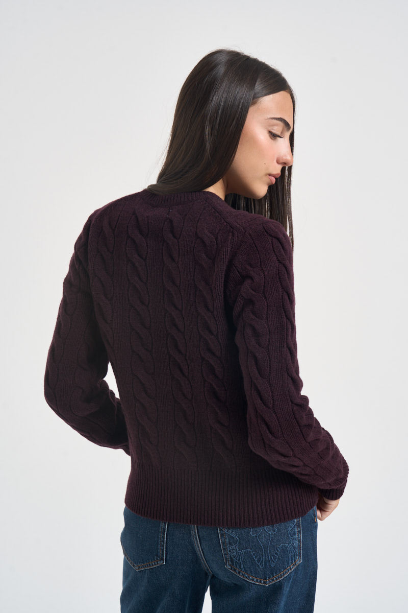 Cardigan donna Rebecca a treccia viola 211972104 506 RALPH LAUREN 