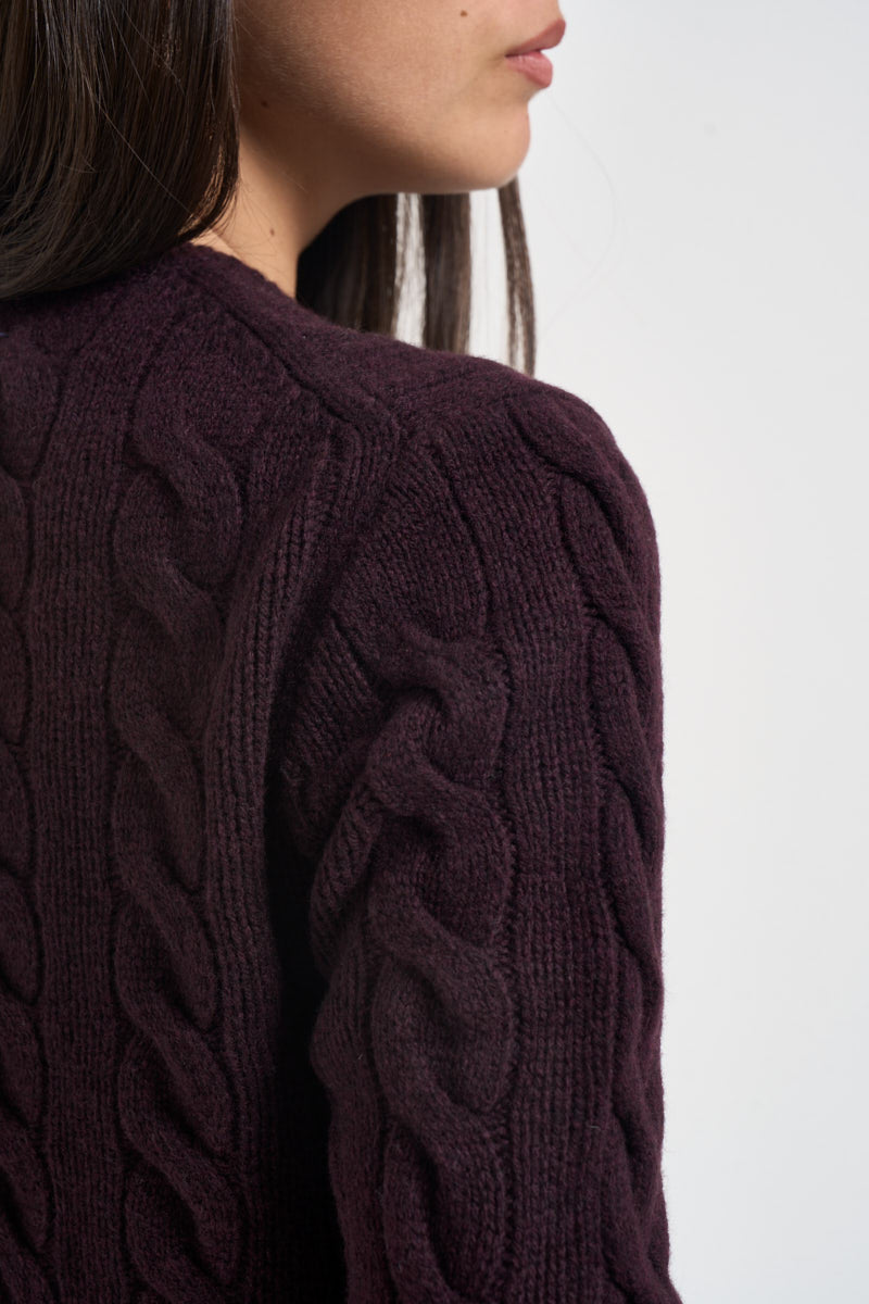 Cardigan donna Rebecca a treccia viola 211972104 506 RALPH LAUREN 