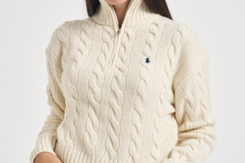 Pullover donna collo alto con zip panna 211972130 003 RALPH LAUREN 