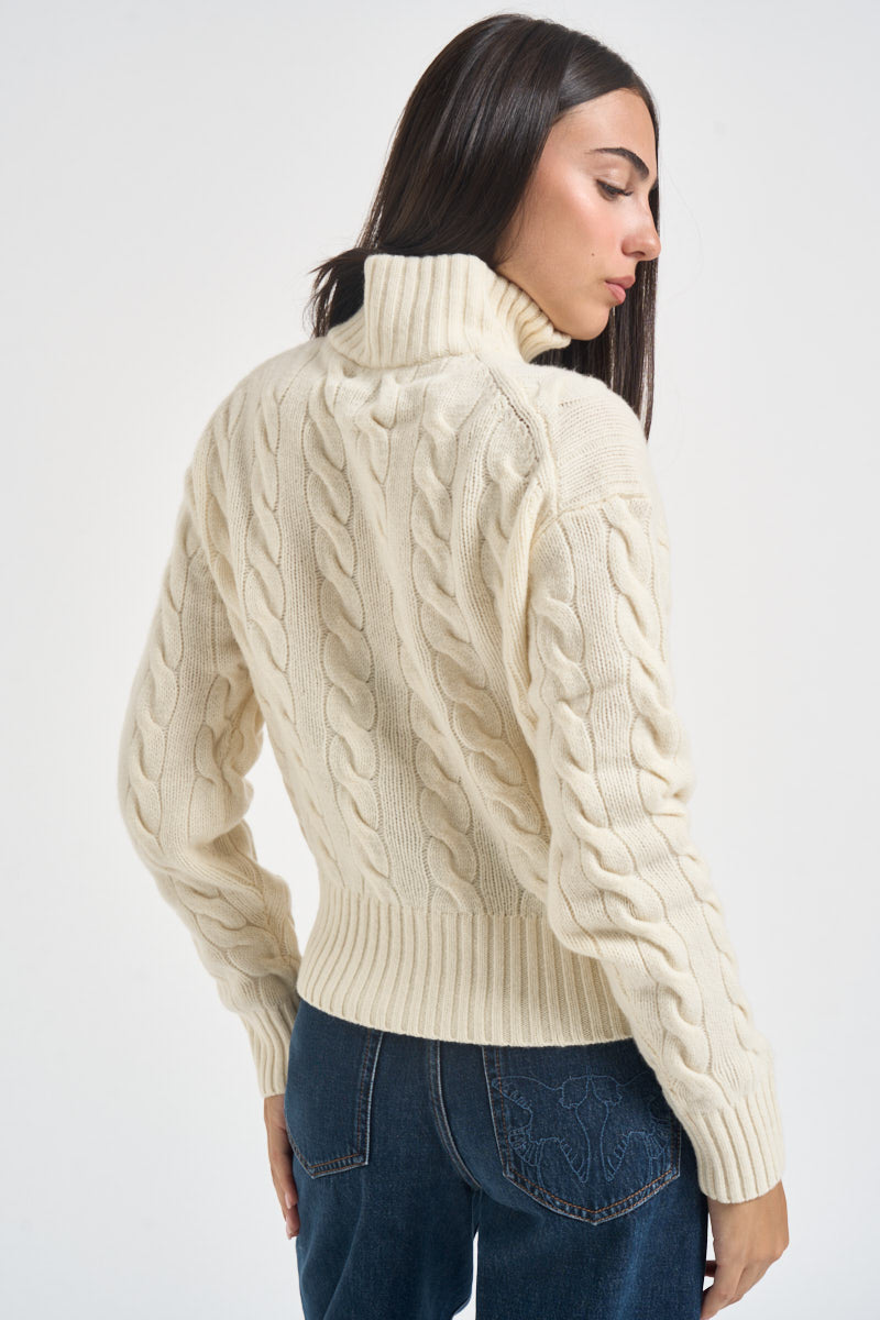 Pullover donna collo alto con zip panna 211972130 003 RALPH LAUREN 