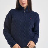 Pullover donna collo alto con zip blu notte 211972130 004 RALPH LAUREN 
