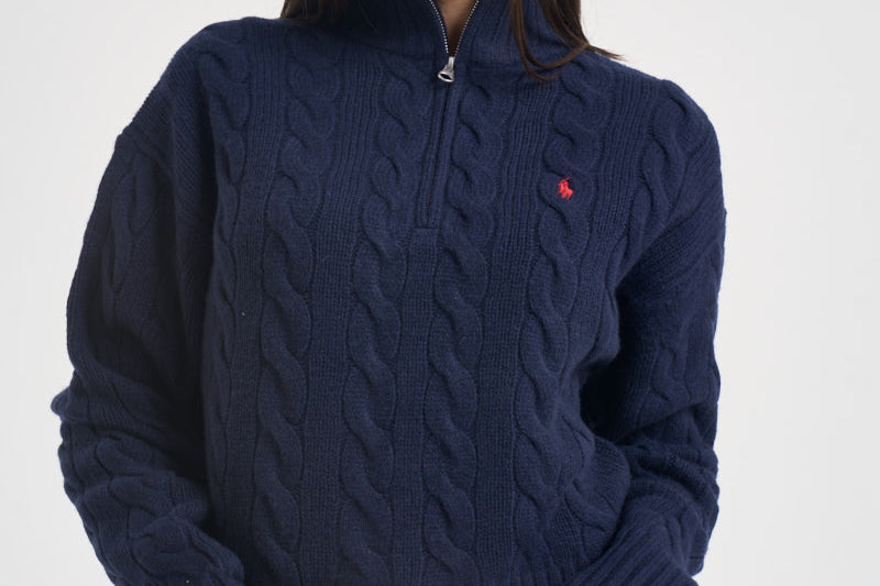 Pullover donna collo alto con zip blu notte 211972130 004 RALPH LAUREN 