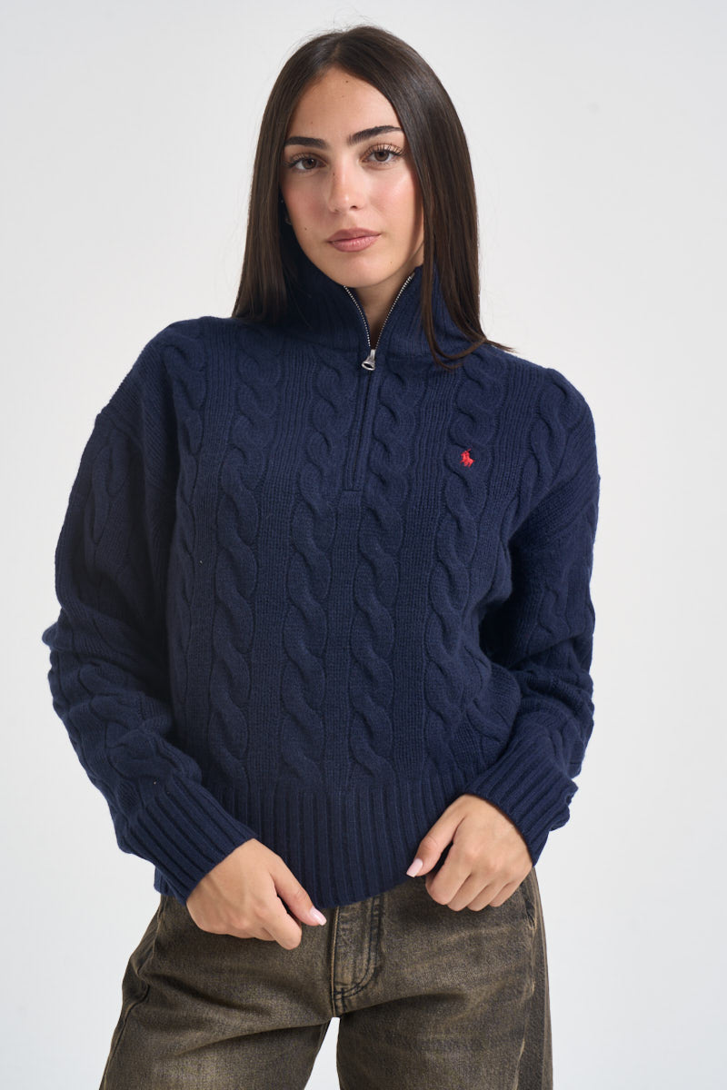 Pullover donna collo alto con zip blu notte 211972130 004 RALPH LAUREN 