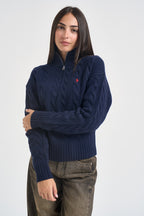 Pullover donna collo alto con zip blu notte 211972130 004 RALPH LAUREN 