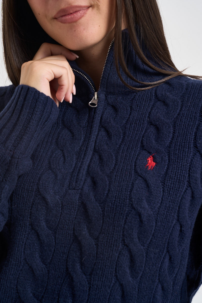 Pullover donna collo alto con zip blu notte 211972130 004 RALPH LAUREN 
