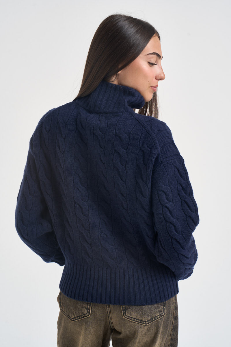 Pullover donna collo alto con zip blu notte 211972130 004 RALPH LAUREN 