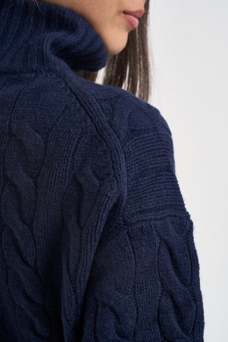 Pullover donna collo alto con zip blu notte 211972130 004 RALPH LAUREN 