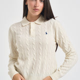 Maglia donna polo a treccia panna 211972132 001 RALPH LAUREN 