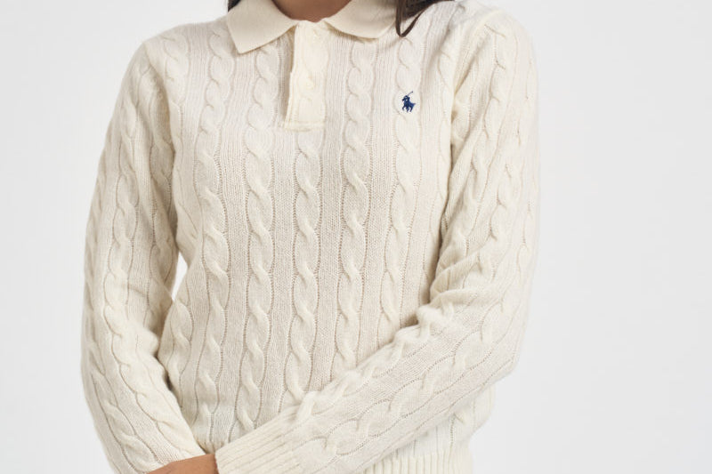 Maglia donna polo a treccia panna 211972132 001 RALPH LAUREN 