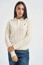 Maglia donna polo a treccia panna 211972132 001 RALPH LAUREN 