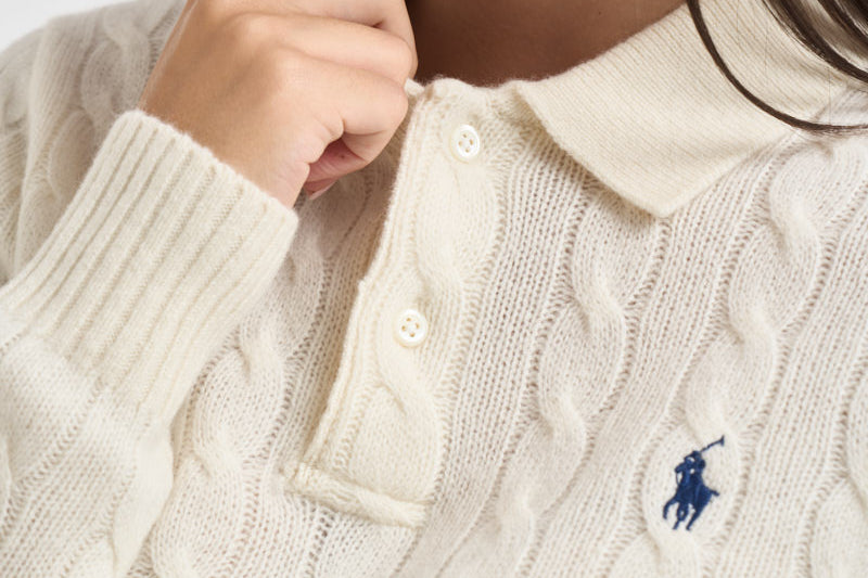 Maglia donna polo a treccia panna 211972132 001 RALPH LAUREN 