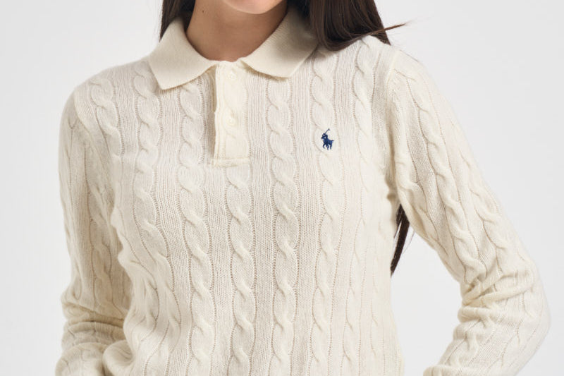 Maglia donna polo a treccia panna 211972132 001 RALPH LAUREN 