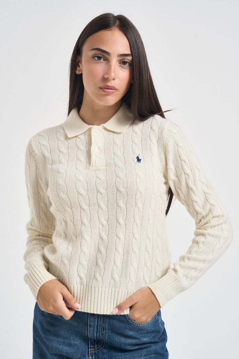 Maglia donna polo a treccia panna 211972132 001 RALPH LAUREN 