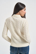 Maglia donna polo a treccia panna 211972132 001 RALPH LAUREN 