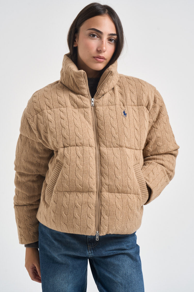 Piumino donna in maglia a trecce beige 211A10457 005 RALPH LAUREN 