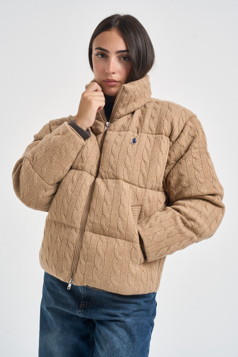 Piumino donna in maglia a trecce beige 211A10457 005 RALPH LAUREN 