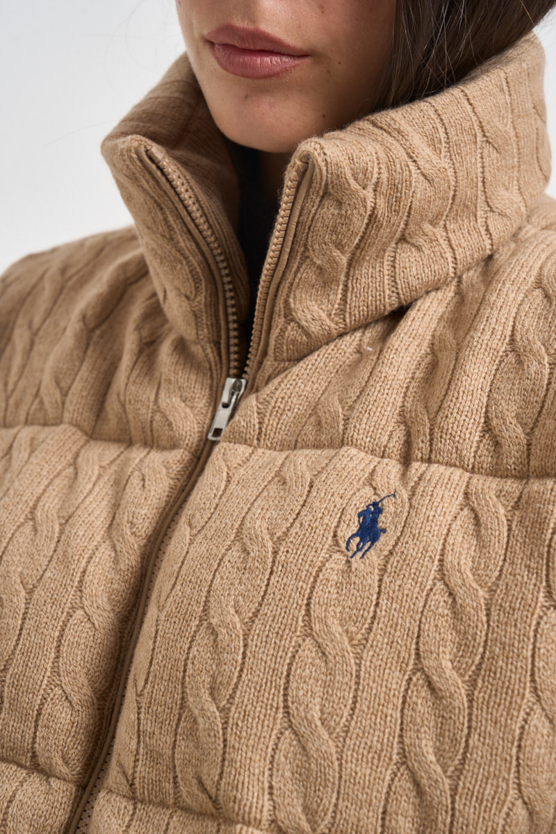 Piumino donna in maglia a trecce beige 211A10457 005 RALPH LAUREN 