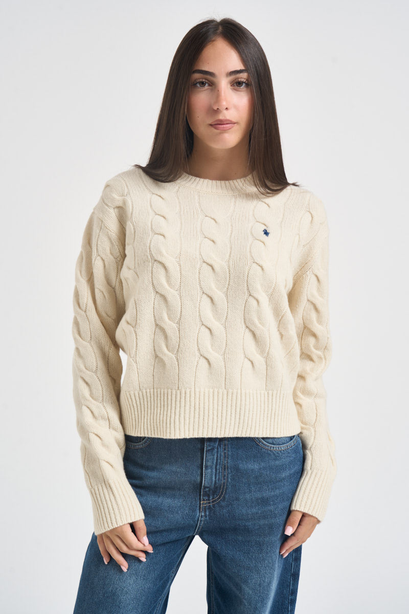 Maglia donna girocollo a treccia panna 211A91216 002 RALPH LAUREN 