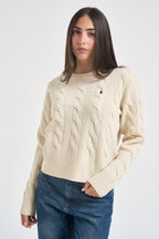 Maglia donna girocollo a treccia panna 211A91216 002 RALPH LAUREN 