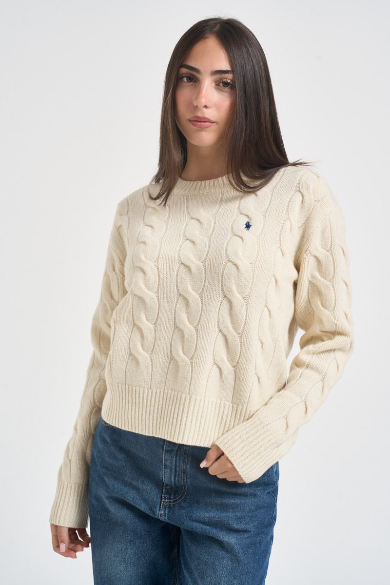 Maglia donna girocollo a treccia panna 211A91216 002 RALPH LAUREN 