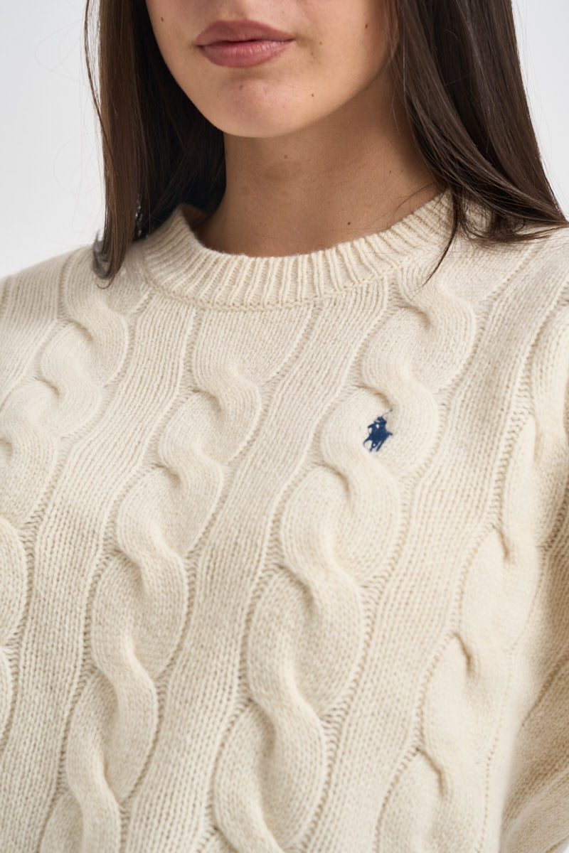 Maglia donna girocollo a treccia panna 211A91216 002 RALPH LAUREN 