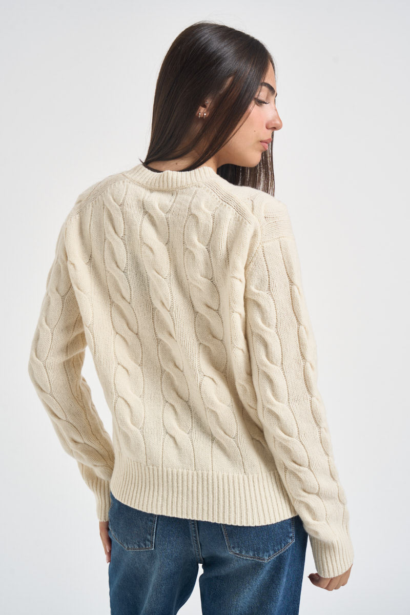Maglia donna girocollo a treccia panna 211A91216 002 RALPH LAUREN 