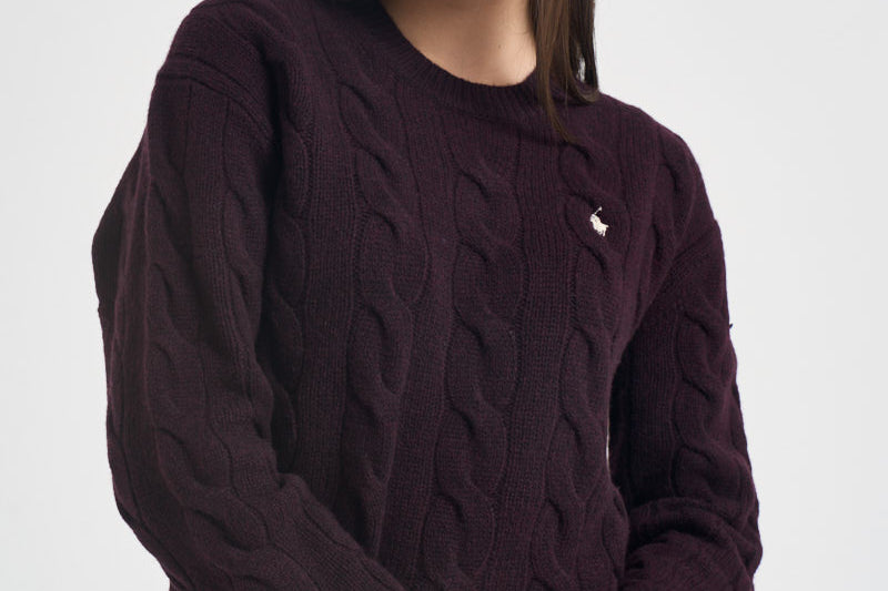 Maglia donna girocollo a treccia vino 211A91216 013 RALPH LAUREN 