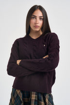 Maglia donna girocollo a treccia vino 211A91216 013 RALPH LAUREN 