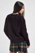 Maglia donna girocollo a treccia vino 211A91216 013 RALPH LAUREN 