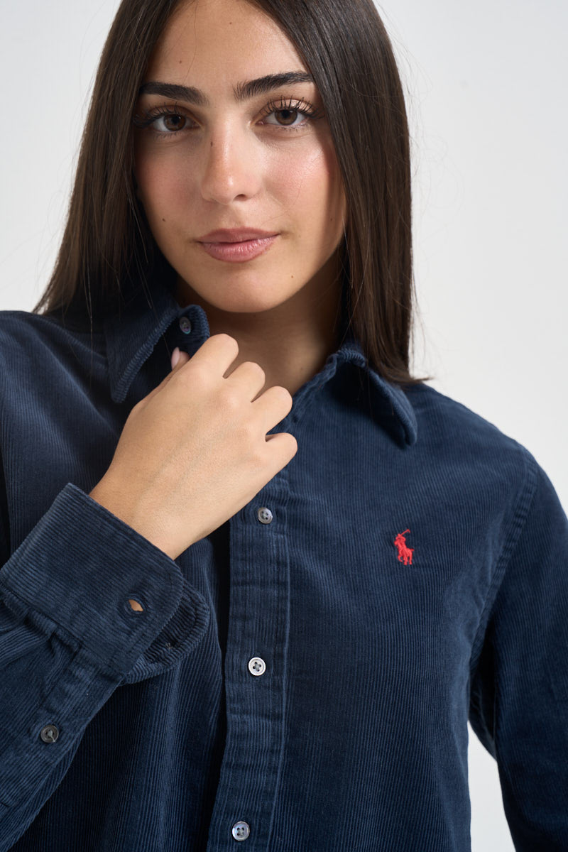 Camicia donna in velluto a coste blu navy 211A93203 008 RALPH LAUREN 