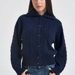 Cardigan donna in maglia a trecce blu navy 211B17757 001 RALPH LAUREN 