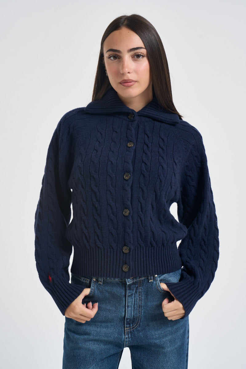 Cardigan donna in maglia a trecce blu navy 211B17757 001 RALPH LAUREN 