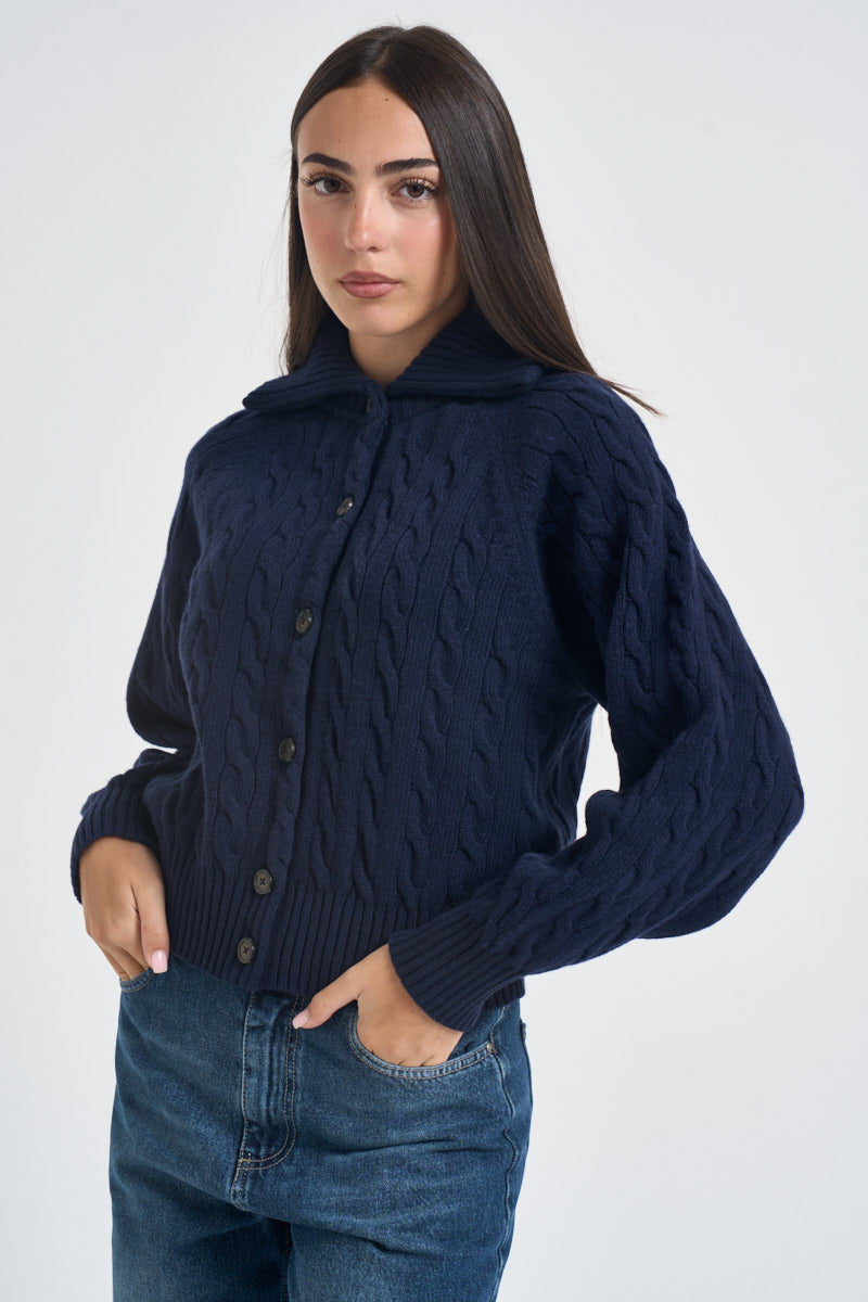 Cardigan donna in maglia a trecce blu navy 211B17757 001 RALPH LAUREN 