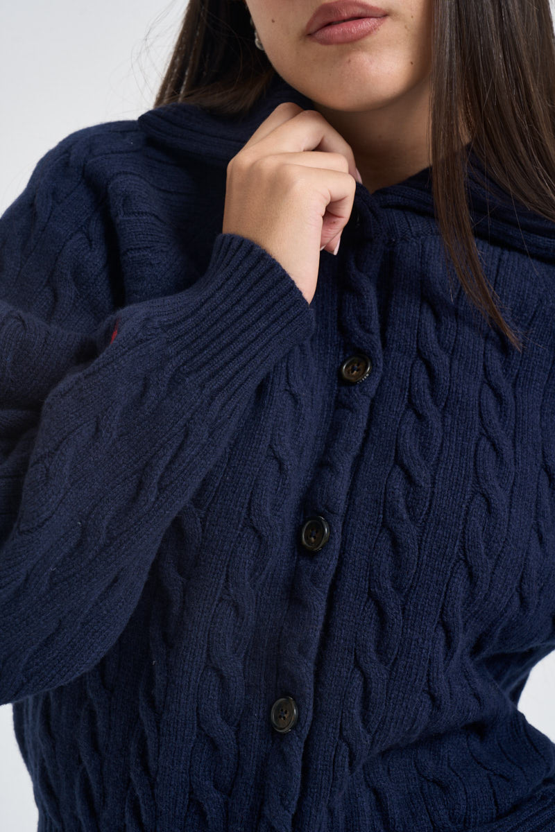 Cardigan donna in maglia a trecce blu navy 211B17757 001 RALPH LAUREN 
