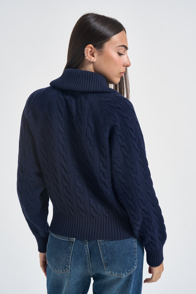 Cardigan donna in maglia a trecce blu navy 211B17757 001 RALPH LAUREN 