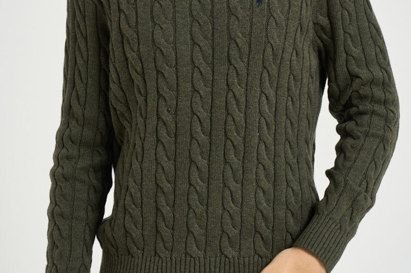 Maglia uomo a trecce verde militare 710775885 554 RALPH LAUREN 