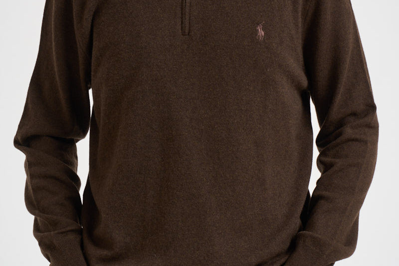 Maglia uomo mezza zip marrone 710876756 503 RALPH LAUREN 