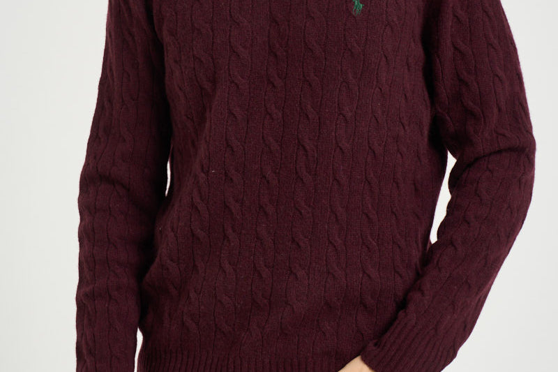 Maglia uomo a treccia bordeaux 710876762 011 RALPH LAUREN 