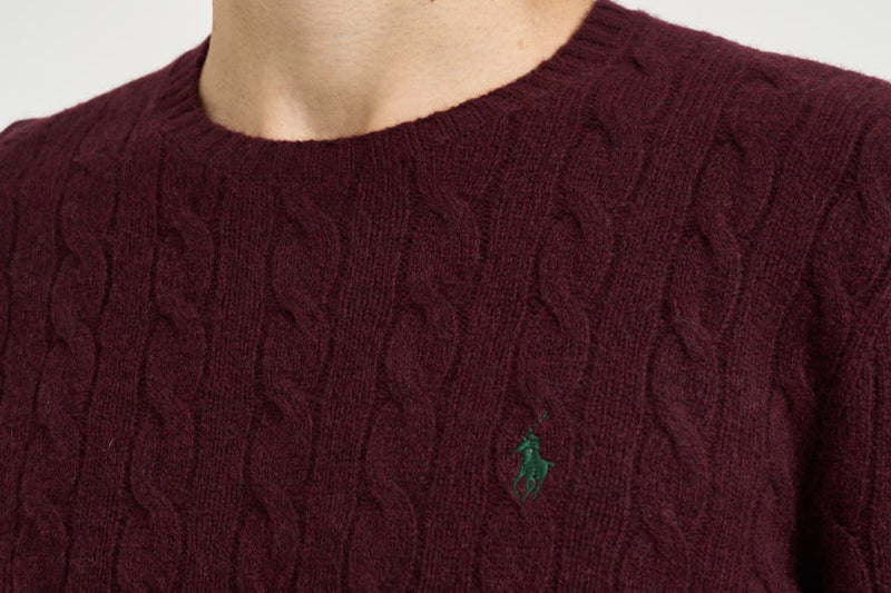 Maglia uomo a treccia bordeaux 710876762 011 RALPH LAUREN 